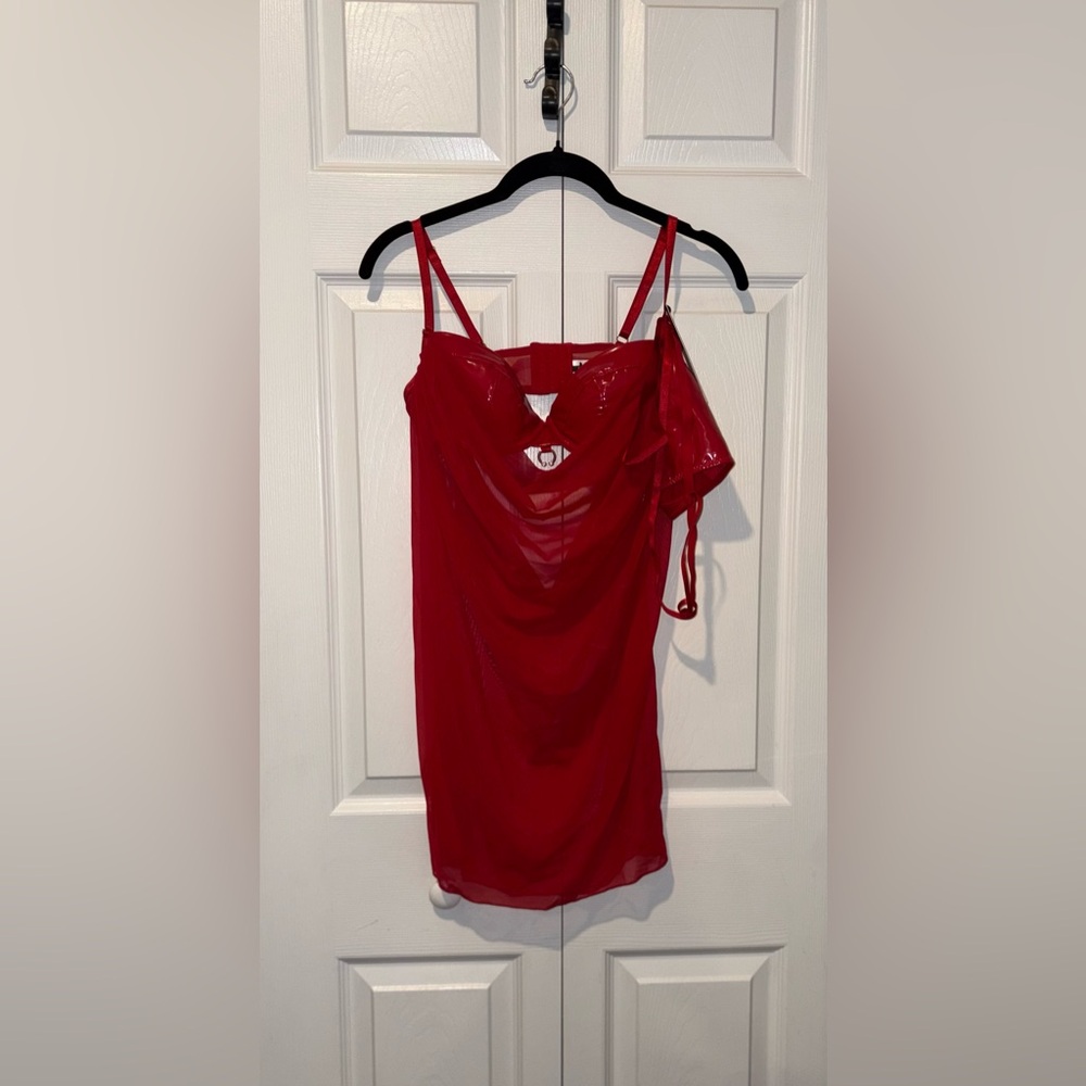 Fashion Nova Vibrant Red SEXY Mesh Babydoll Dress - Picture 2 of 7